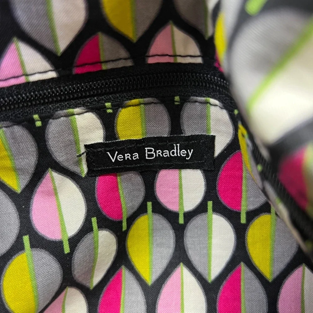Vera Bradley Hadley Satchel Crossbody Bag Black Floral Lining Quilted Microfiber
